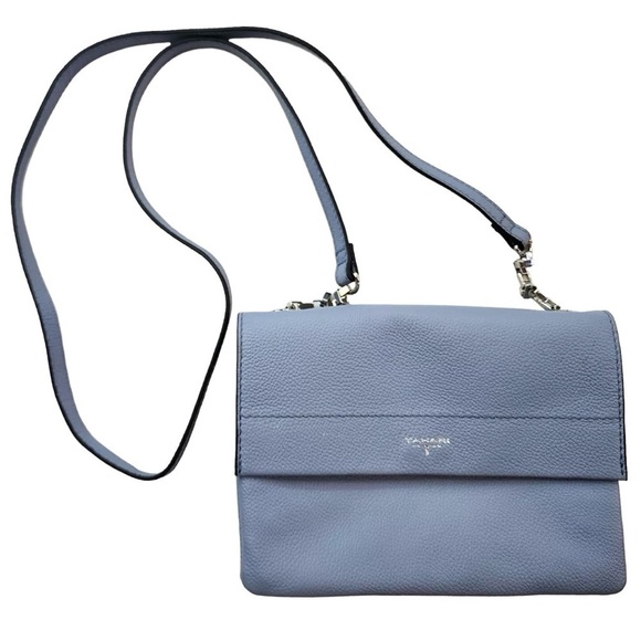 T Tahari Handbags - T TAHARI Farrah Crossbody Purse with Genuine Pebbled Leather in Slate Blue